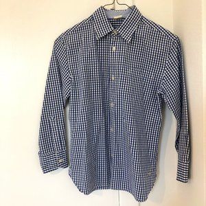 Boys Gingham Blue White Crewcuts 100% Cotton Button-Down Shirt SZ 8-9 XL